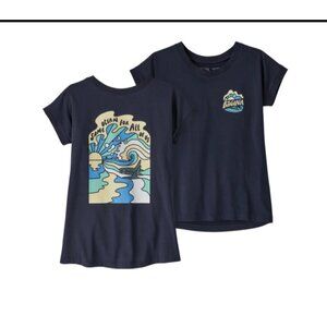 Patagonia Girls Blue "Same Ocean" Tee, Size Medium (10)